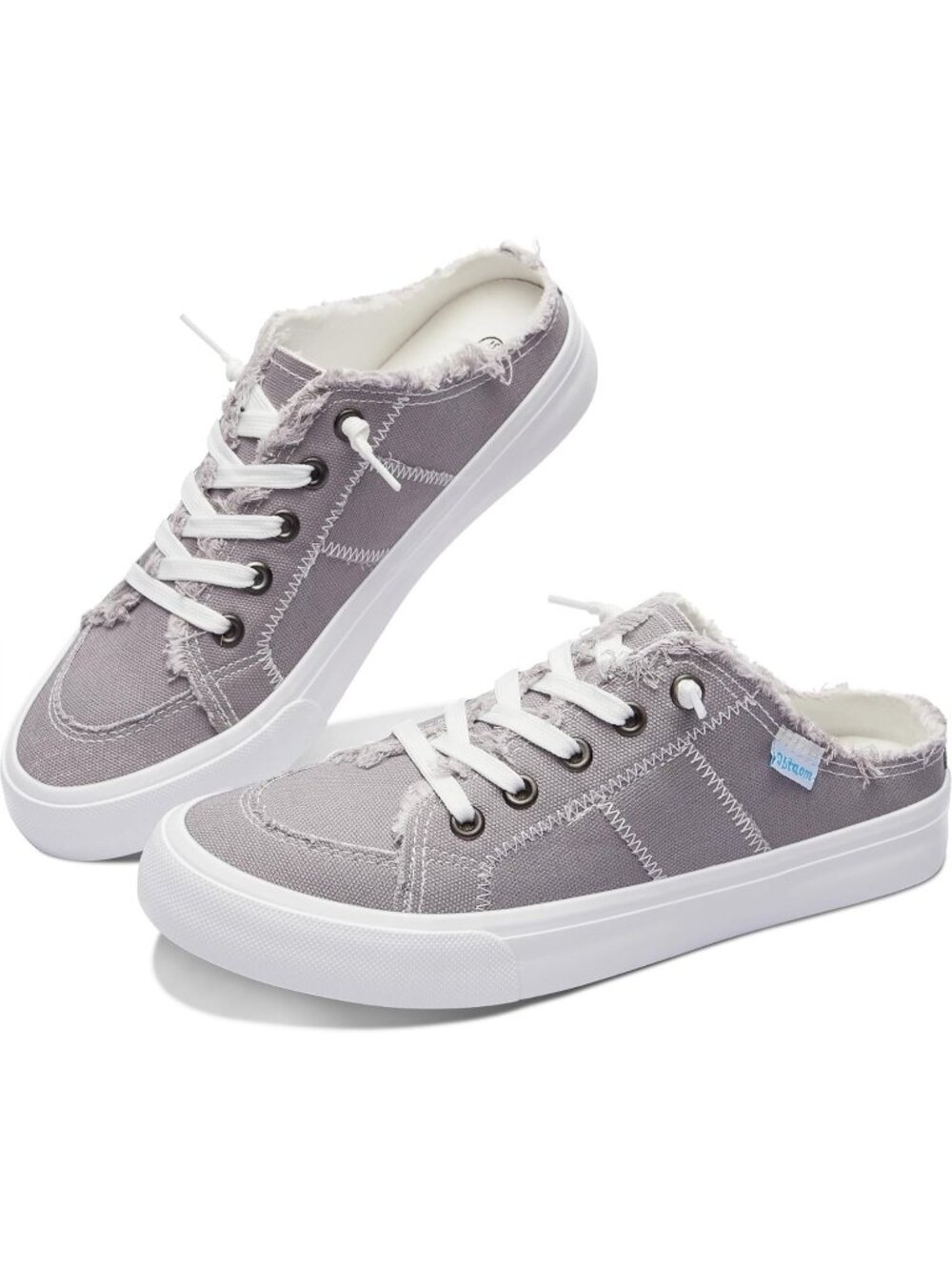 🆕Women's Grey Canvas Mules Memory Foam Clipper Sneakers Comfortable Casual